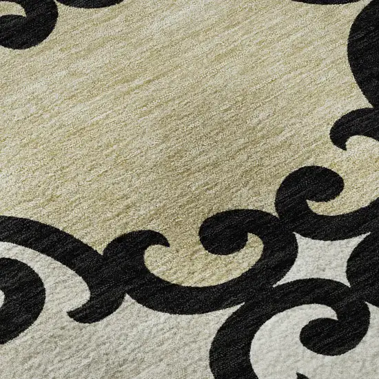 Black Gold And Gray Trellis Washable Area Rug With UV Protection Photo 9