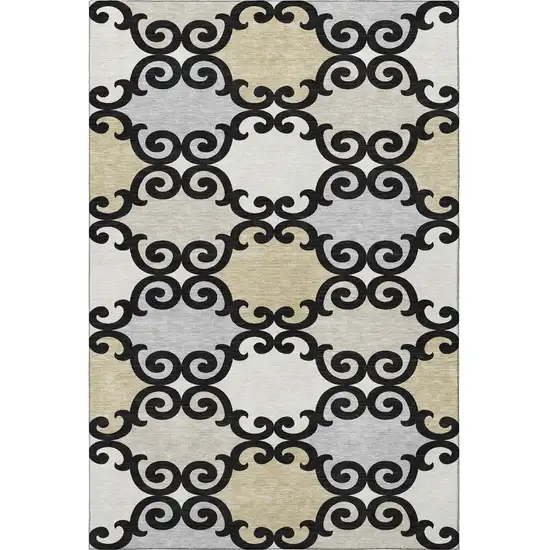 Black Gold And Gray Trellis Washable Area Rug With UV Protection Photo 3