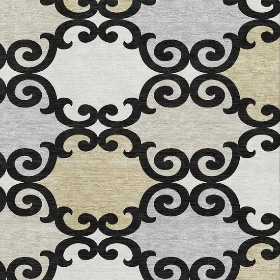 Black Gold And Gray Trellis Washable Area Rug With UV Protection Photo 3