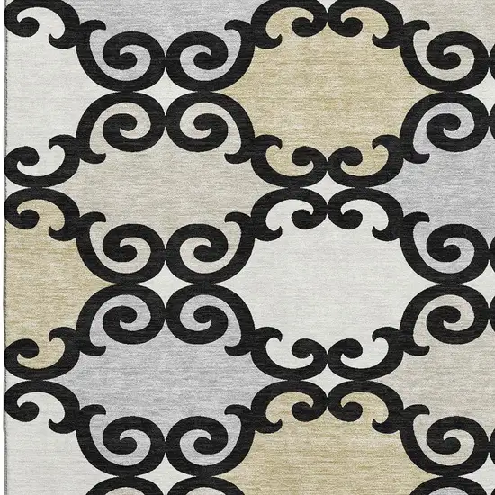 Black Gold And Gray Trellis Washable Area Rug With UV Protection Photo 3