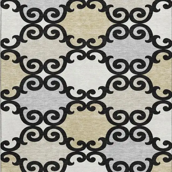 Black Gold And Gray Trellis Washable Area Rug With UV Protection Photo 4