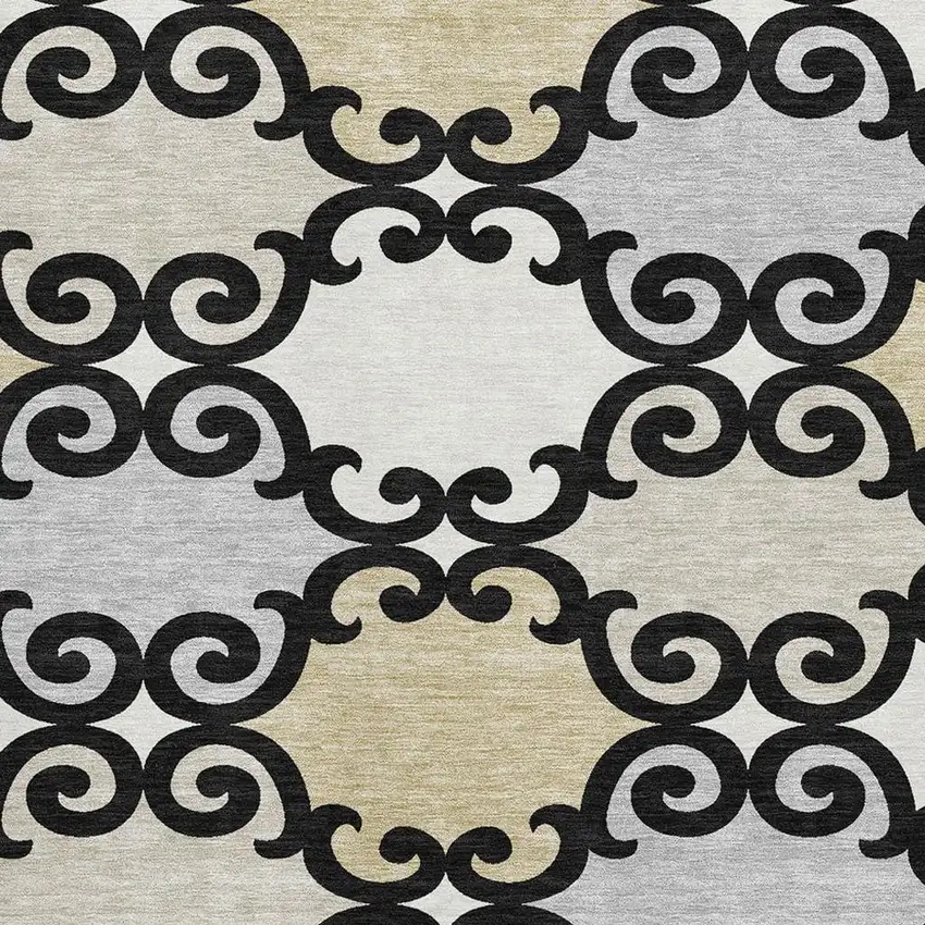 Black Gold And Gray Trellis Washable Area Rug With UV Protection Photo 3