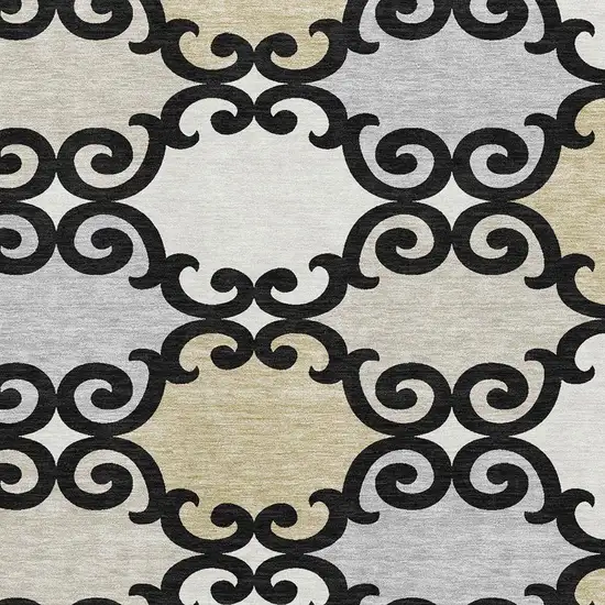 Black Gold And Gray Trellis Washable Area Rug With UV Protection Photo 3