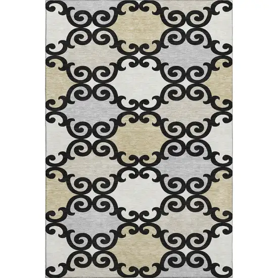 Black Gold And Gray Trellis Washable Area Rug With UV Protection Photo 1
