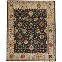 Photo of Black Gold And Gray Wool Floral Hand Knotted Stain Resistant Area Rug With Fringe