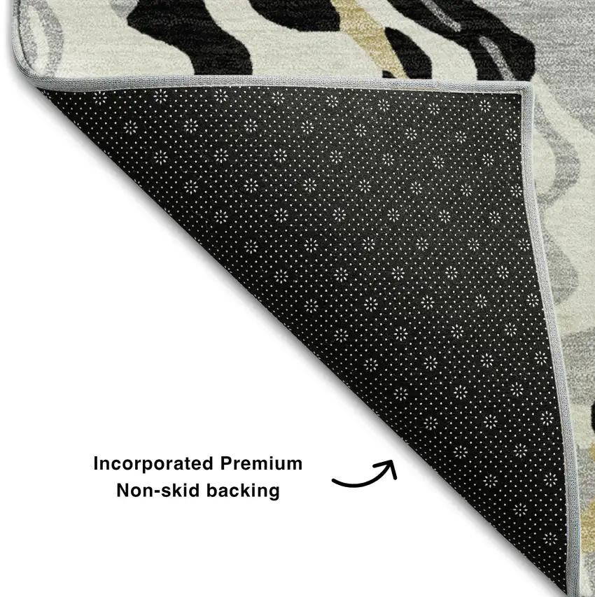 Black Gold And Ivory Abstract Washable Area Rug With UV Protection Photo 6