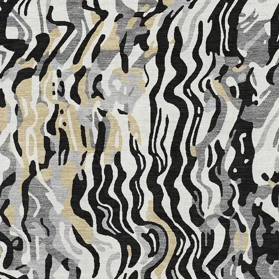 Black Gold And Ivory Abstract Washable Area Rug With UV Protection Photo 2