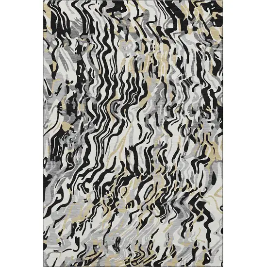 Black Gold And Ivory Abstract Washable Area Rug With UV Protection Photo 2