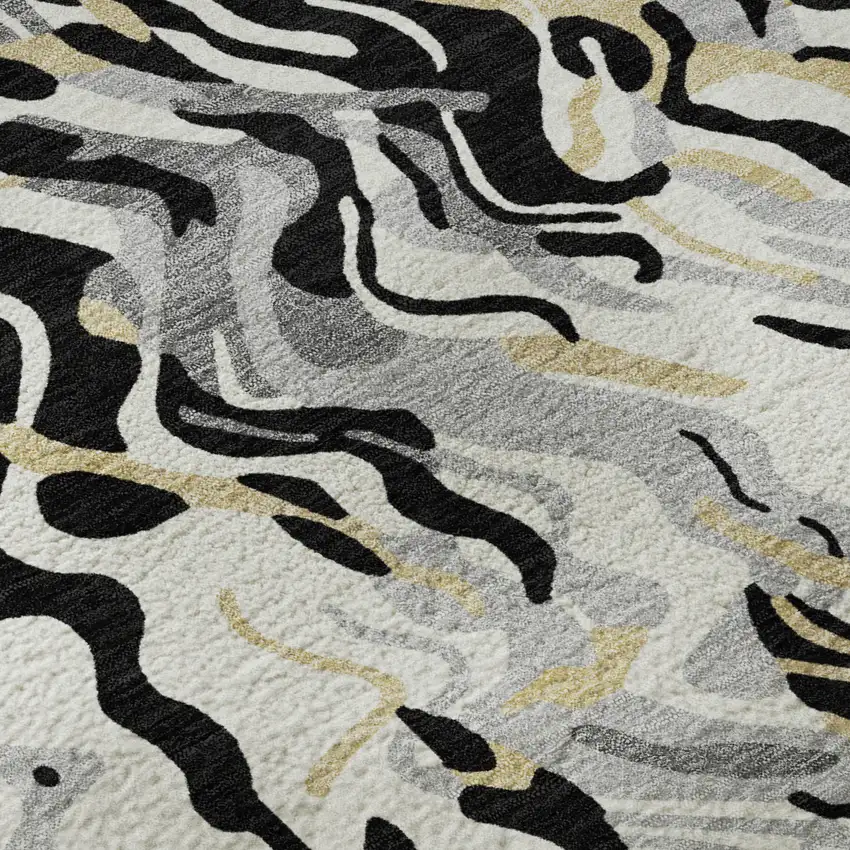 Black Gold And Ivory Abstract Washable Area Rug With UV Protection Photo 8