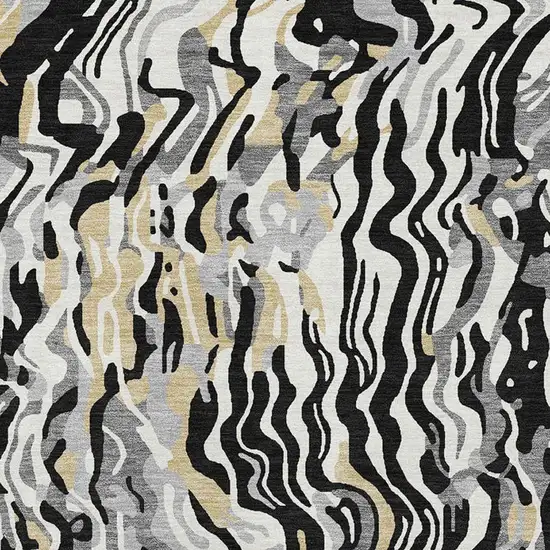 Black Gold And Ivory Abstract Washable Area Rug With UV Protection Photo 2