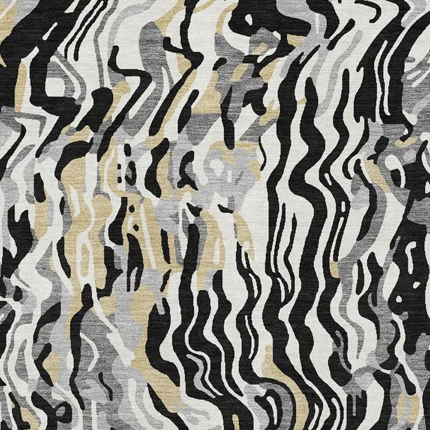 Black Gold And Ivory Abstract Washable Area Rug With UV Protection Photo 2