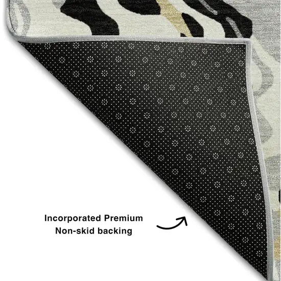 Black Gold And Ivory Abstract Washable Area Rug With UV Protection Photo 6