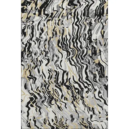 Black Gold And Ivory Abstract Washable Area Rug With UV Protection Photo 1