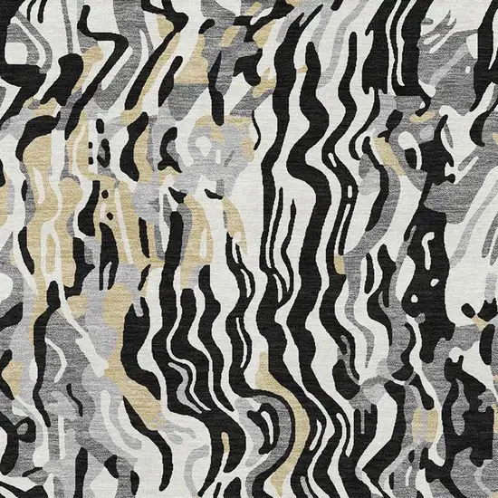 Black Gold And Ivory Abstract Washable Area Rug With UV Protection Photo 2