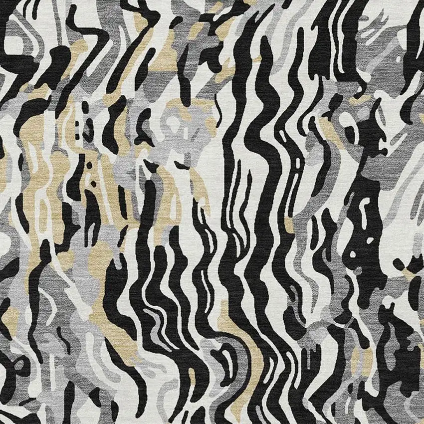 Black Gold And Ivory Abstract Washable Area Rug With UV Protection Photo 2