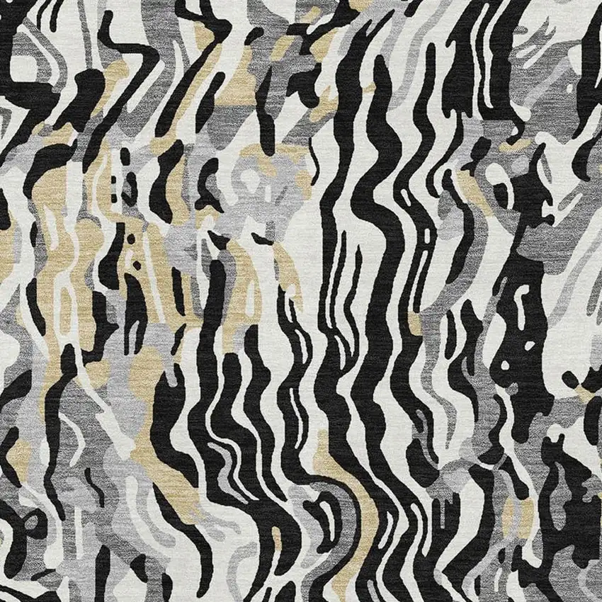 Black Gold And Ivory Abstract Washable Area Rug With UV Protection Photo 2