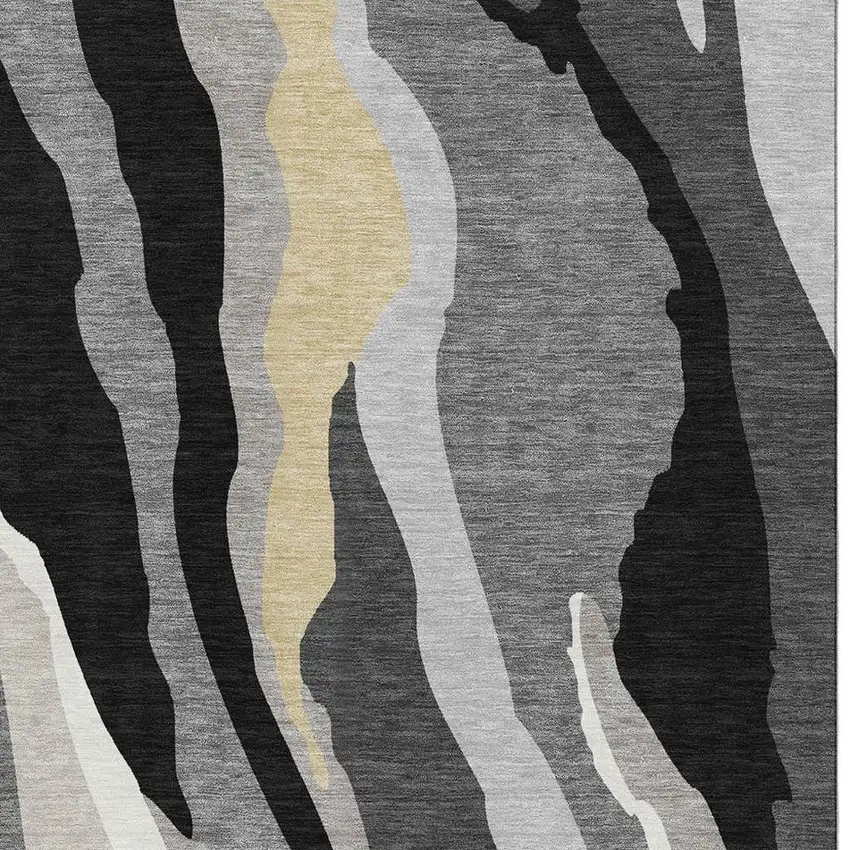 Black Gold And Ivory Abstract Washable Area Rug With UV Protection Photo 3