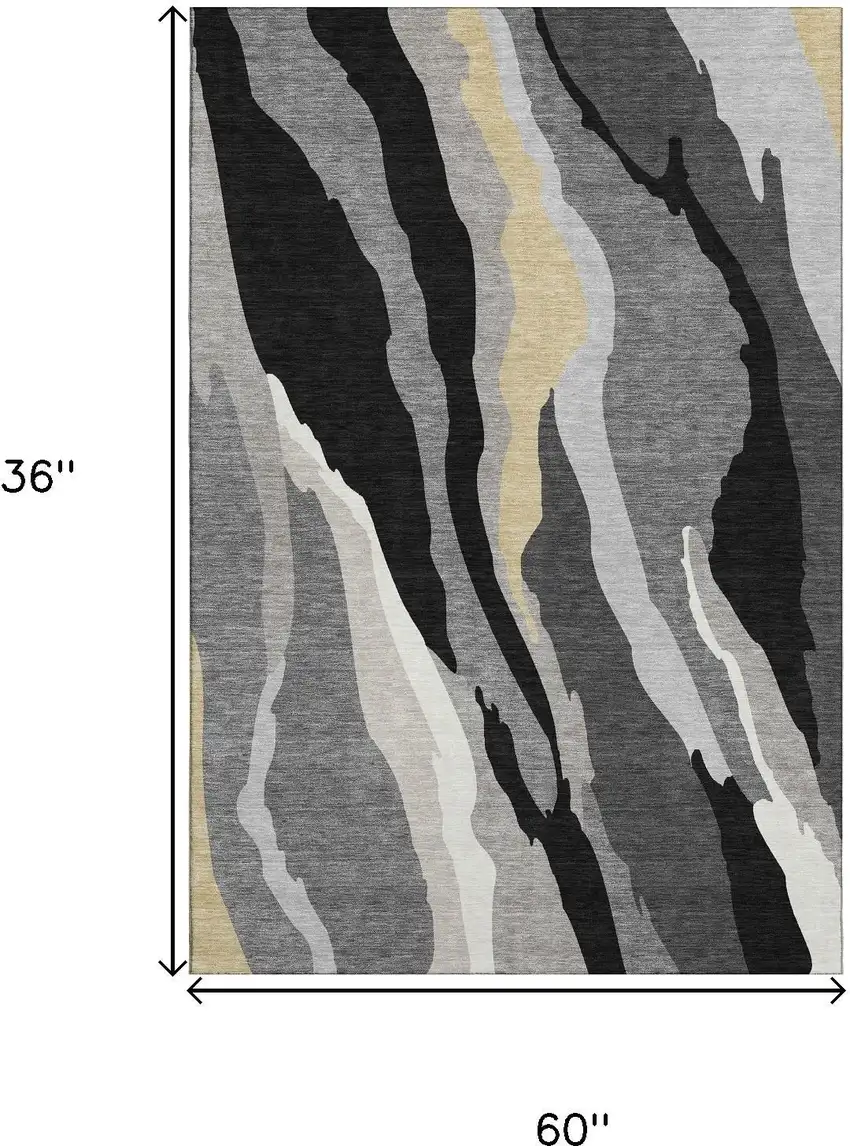 Black Gold And Ivory Abstract Washable Area Rug With UV Protection Photo 9