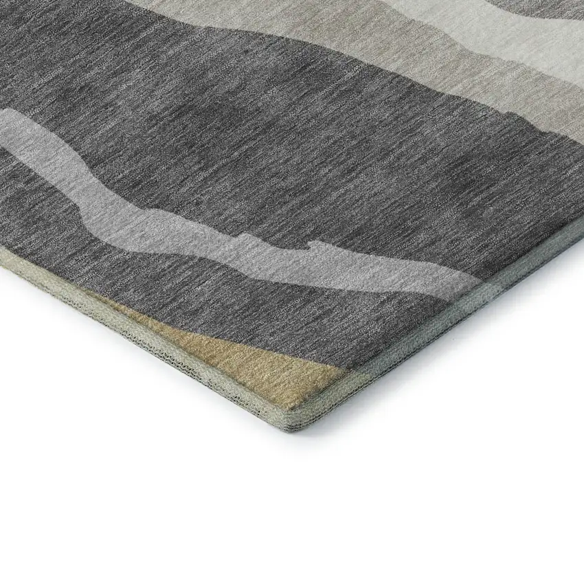 Black Gold And Ivory Abstract Washable Area Rug With UV Protection Photo 6