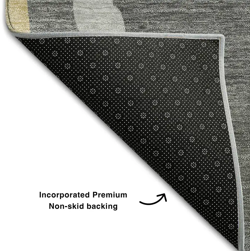 Black Gold And Ivory Abstract Washable Area Rug With UV Protection Photo 5