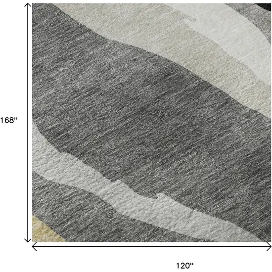 Black Gold And Ivory Abstract Washable Area Rug With UV Protection Photo 8