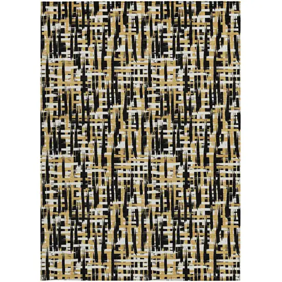 Black Gold And Ivory Abstract Washable Indoor Outdoor Area Rug Photo 6