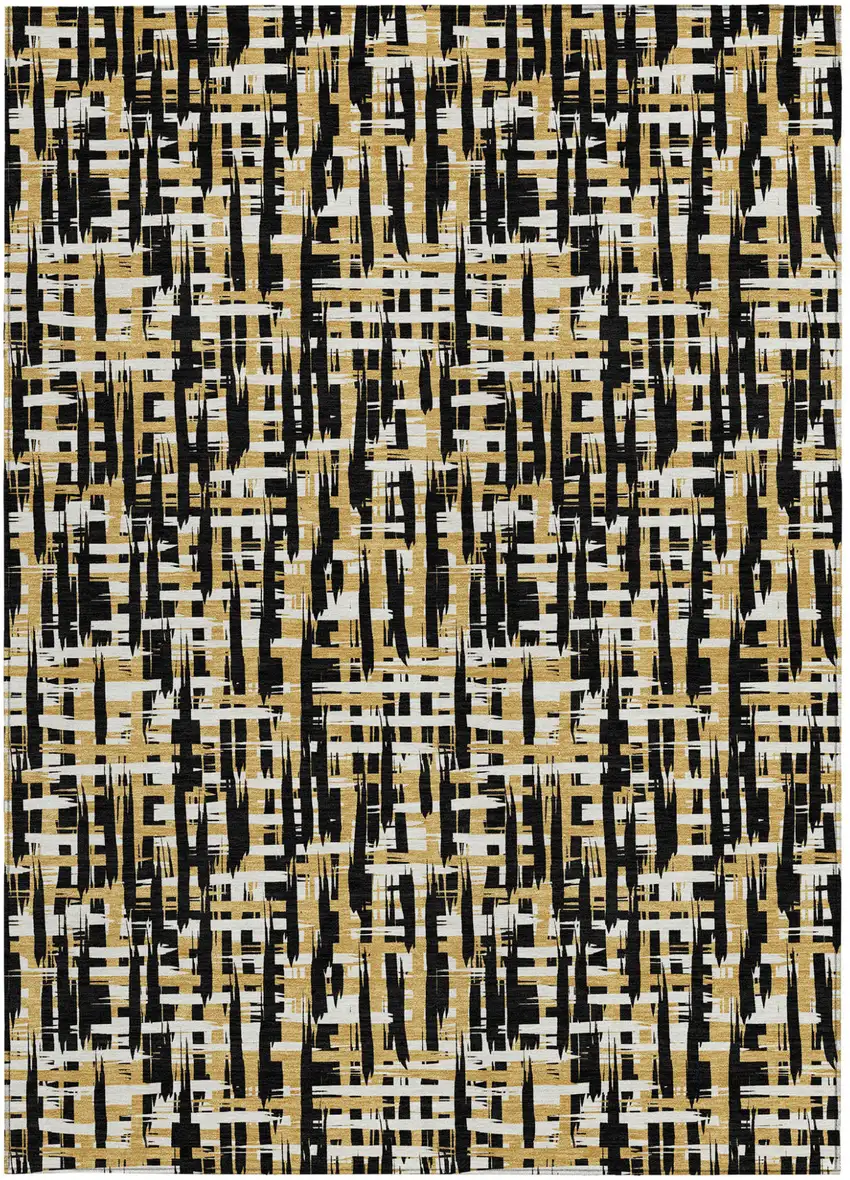 Black Gold And Ivory Abstract Washable Indoor Outdoor Area Rug Photo 6