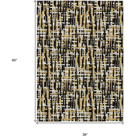 Black Gold And Ivory Abstract Washable Indoor Outdoor Area Rug Photo 7