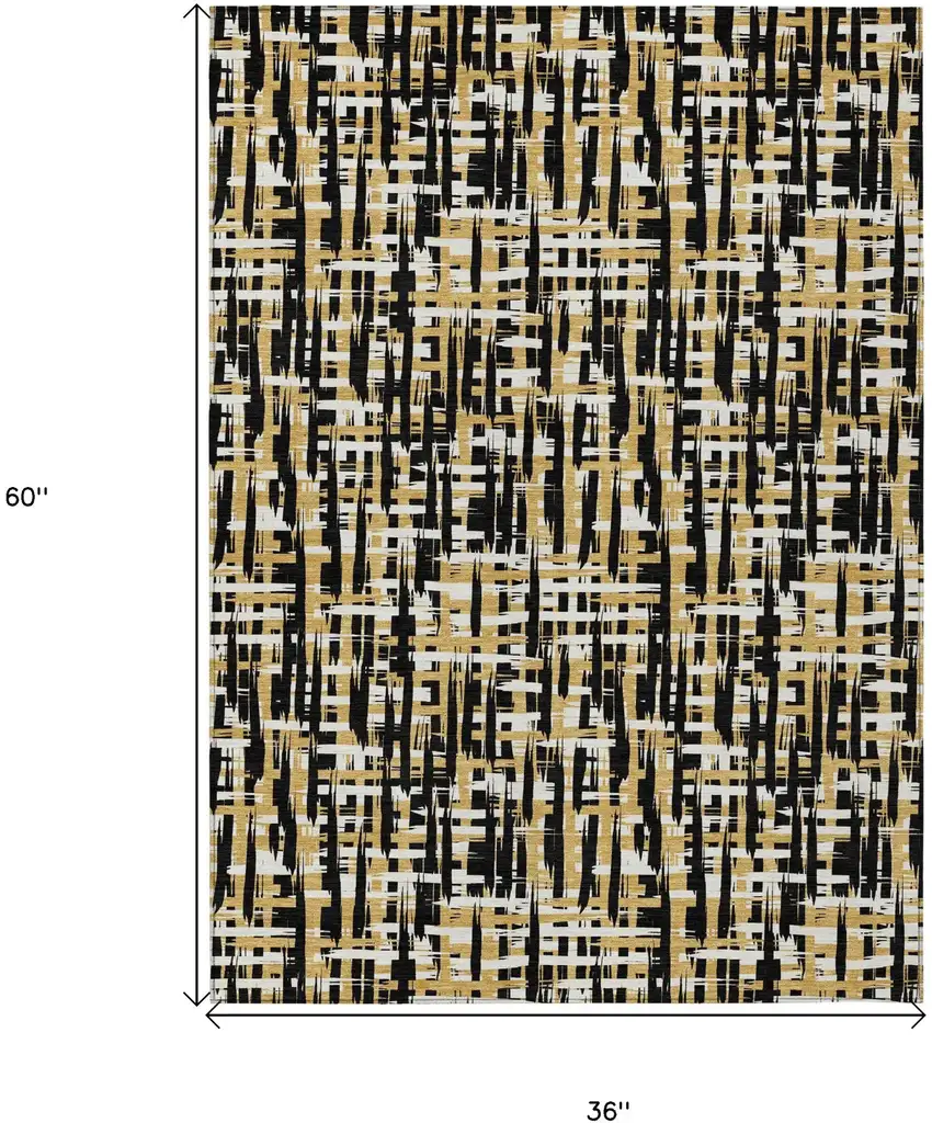 Black Gold And Ivory Abstract Washable Indoor Outdoor Area Rug Photo 7