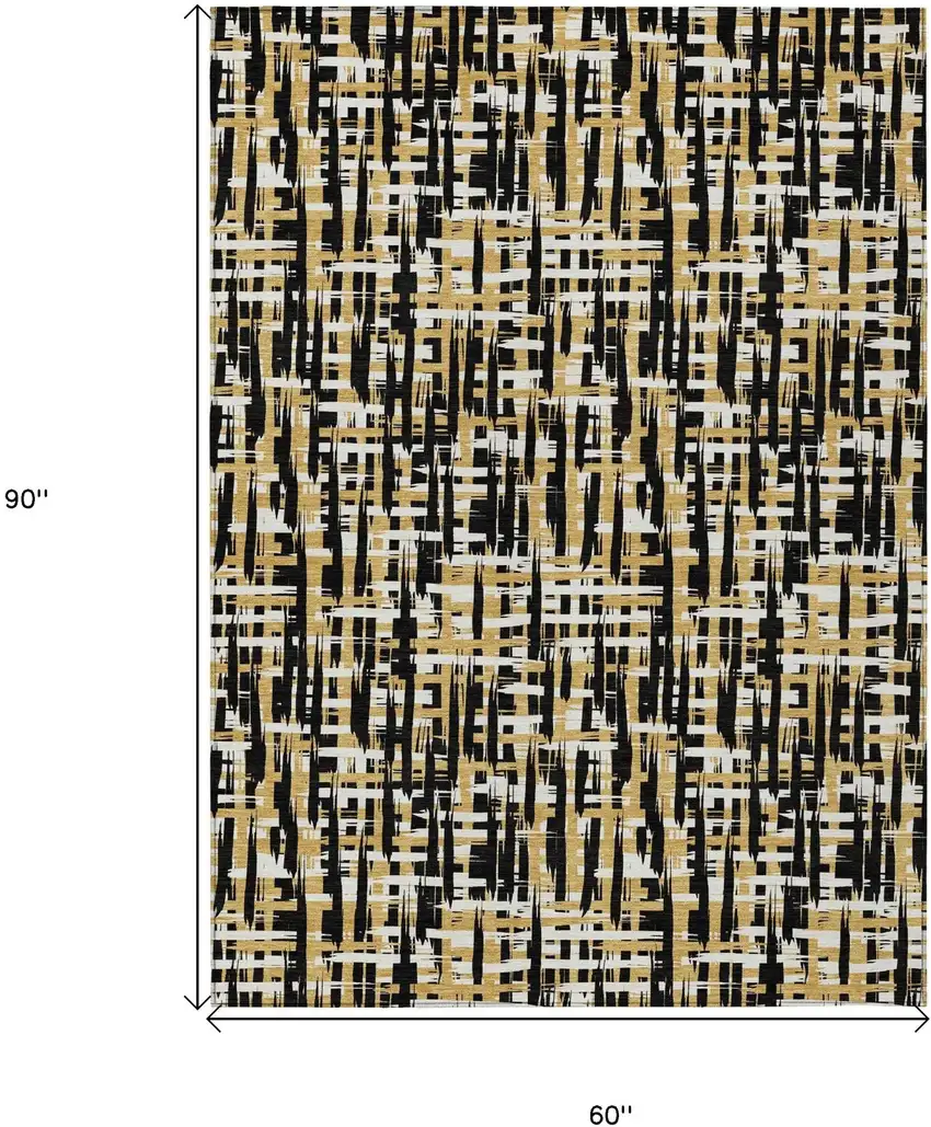 Black Gold And Ivory Abstract Washable Indoor Outdoor Area Rug Photo 7