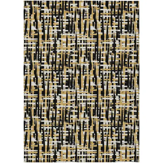 Black Gold And Ivory Abstract Washable Indoor Outdoor Area Rug Photo 2