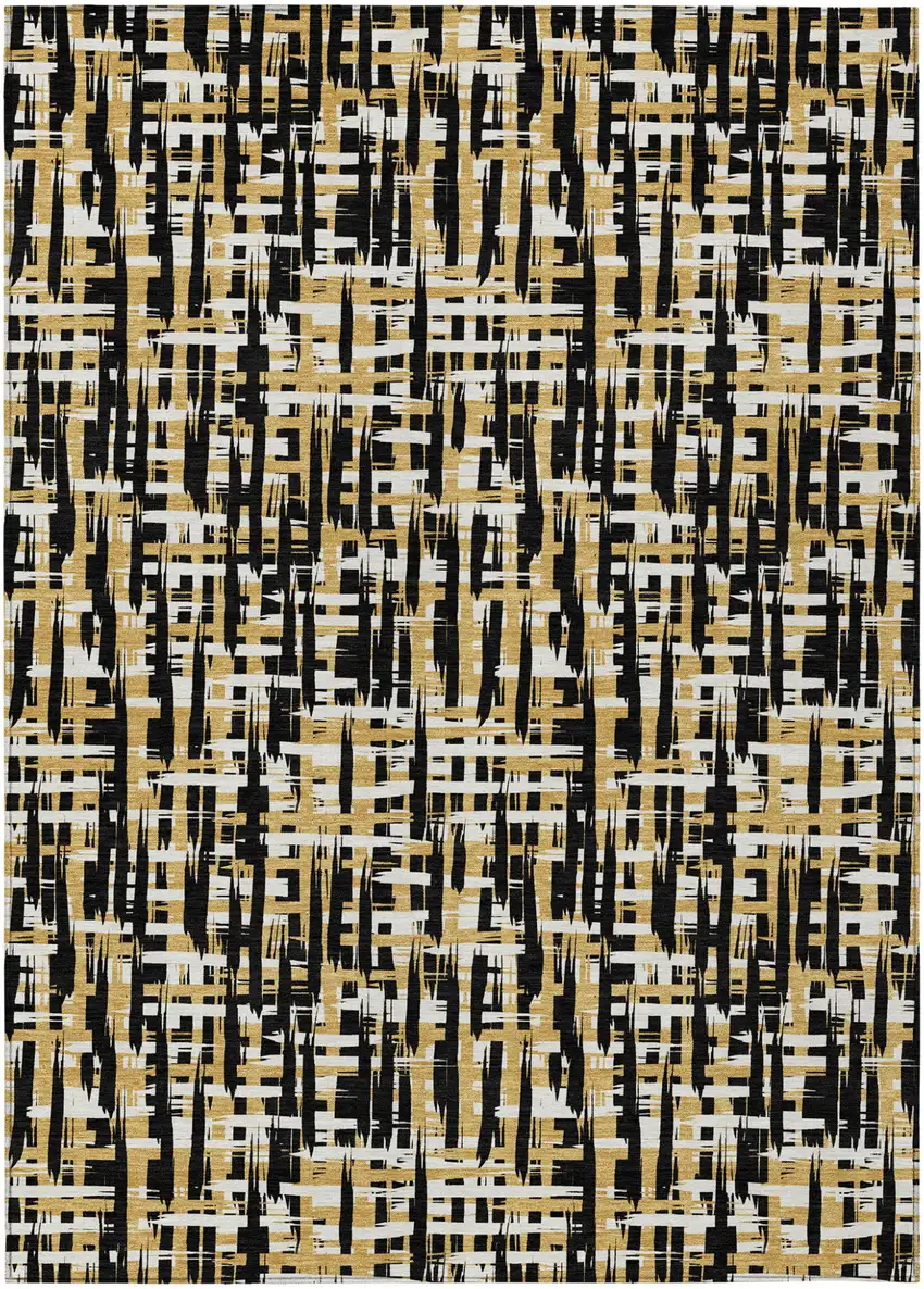 Black Gold And Ivory Abstract Washable Indoor Outdoor Area Rug Photo 2