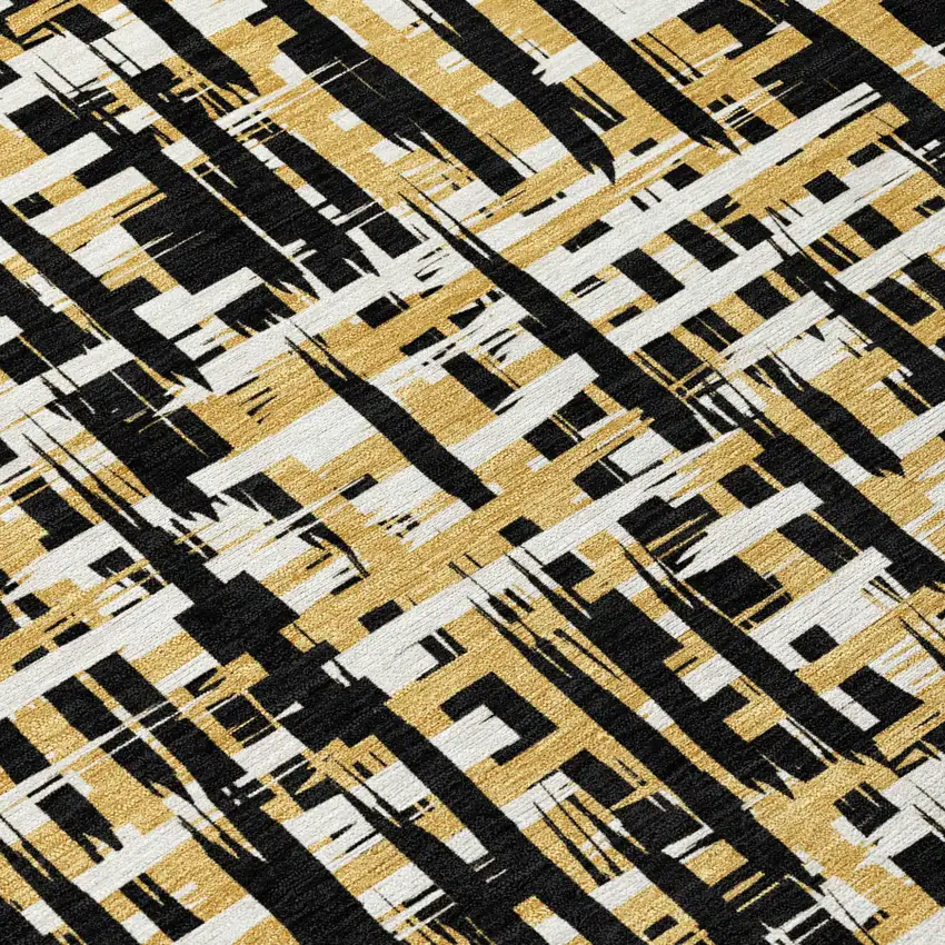 Black Gold And Ivory Abstract Washable Indoor Outdoor Area Rug Photo 5