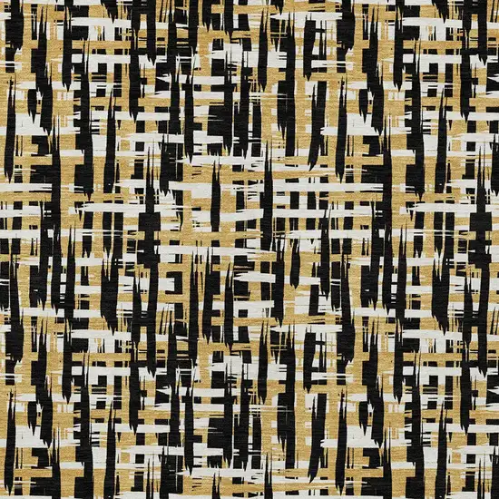 Black Gold And Ivory Abstract Washable Indoor Outdoor Area Rug Photo 6