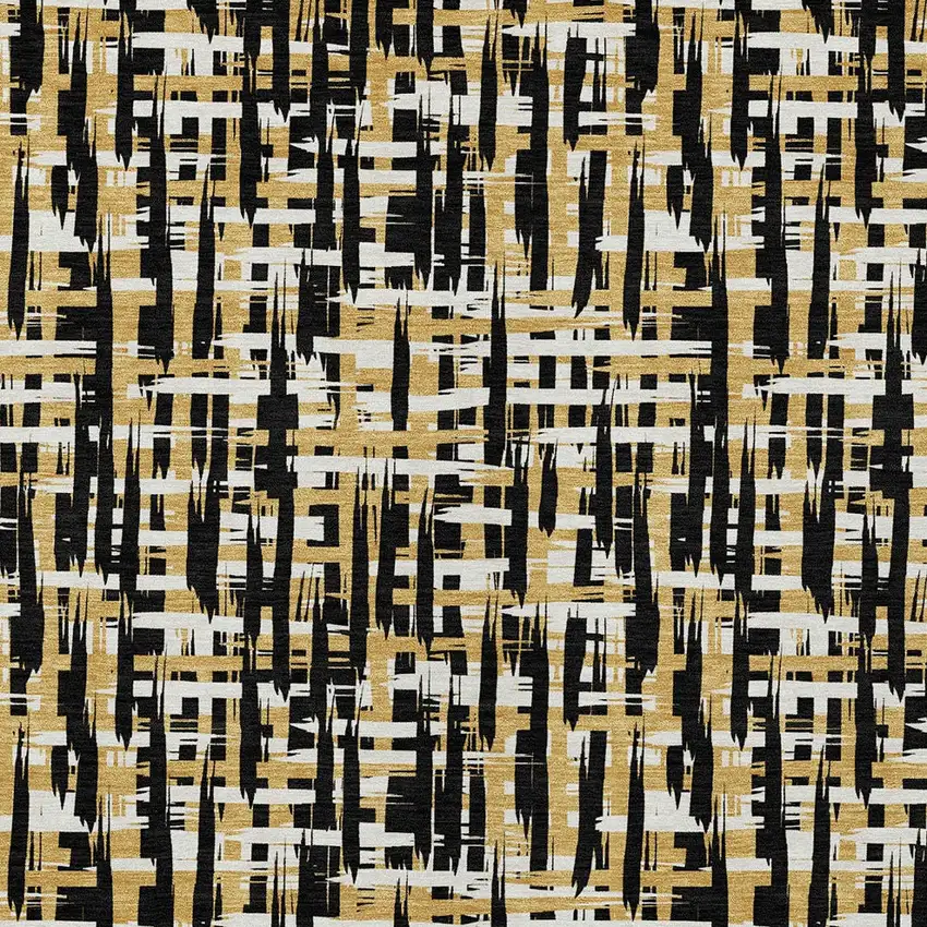 Black Gold And Ivory Abstract Washable Indoor Outdoor Area Rug Photo 6