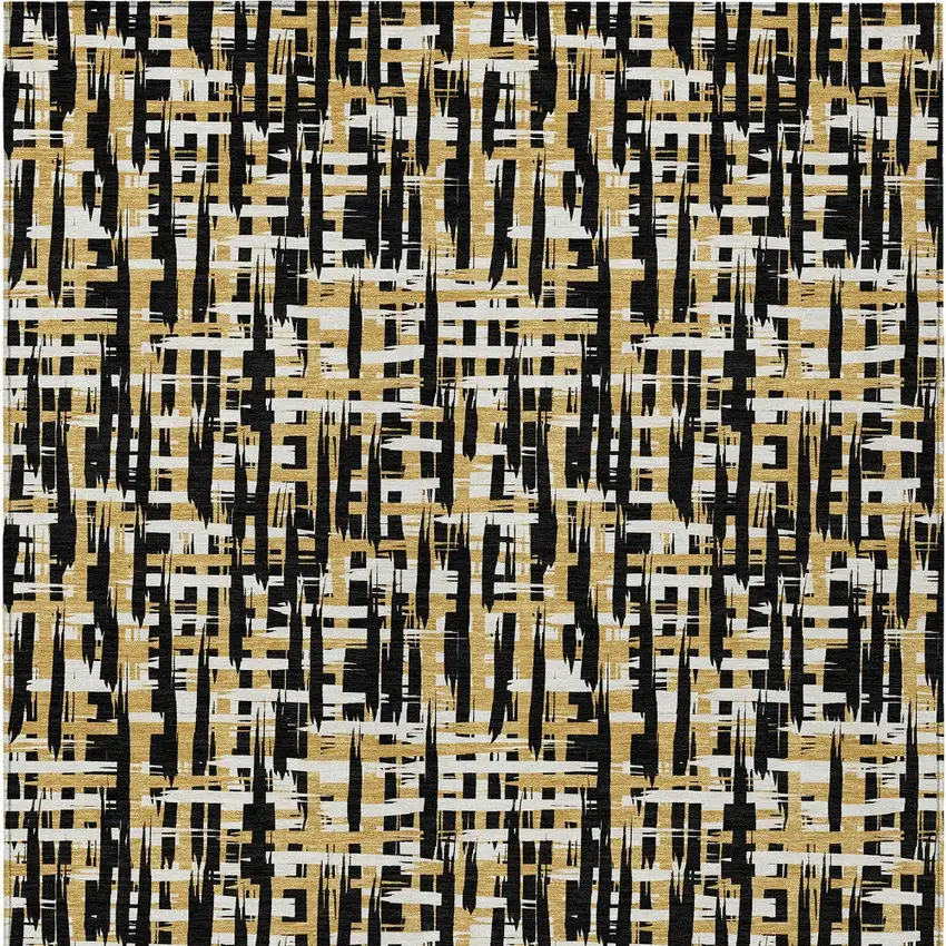 Black Gold And Ivory Abstract Washable Indoor Outdoor Area Rug Photo 7