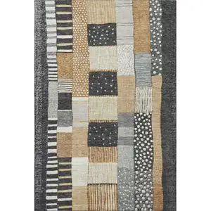 Photo of Black Gold And Ivory Geometric Washable Area Rug With UV Protection