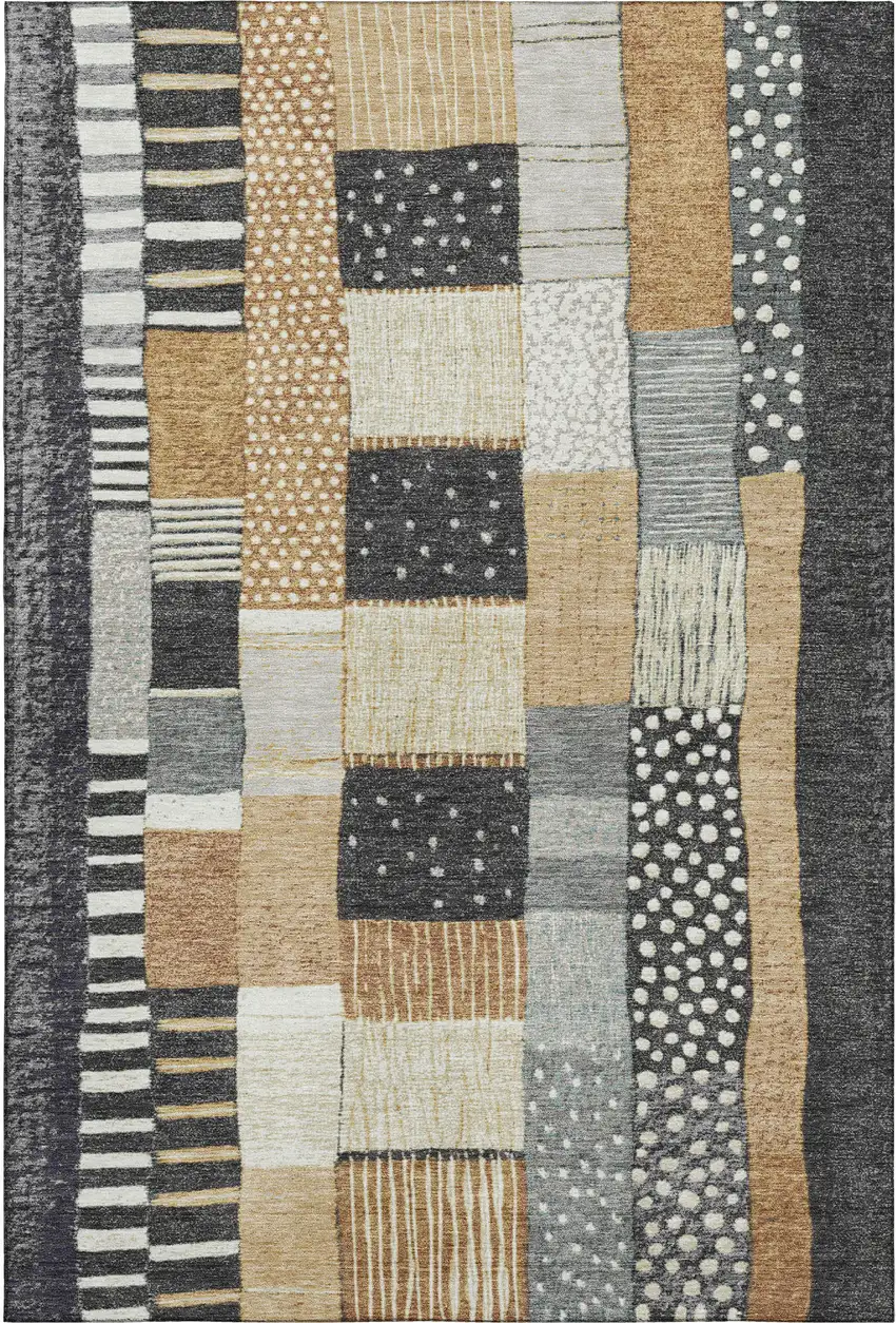 Black Gold And Ivory Geometric Washable Area Rug With UV Protection Photo 1