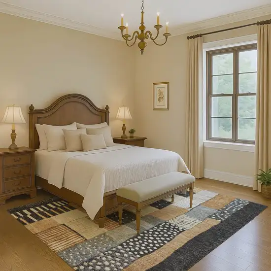 Black Gold And Ivory Geometric Washable Area Rug With UV Protection Photo 5