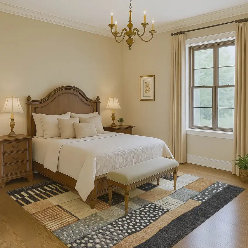 Black Gold And Ivory Geometric Washable Area Rug With UV Protection Photo 5