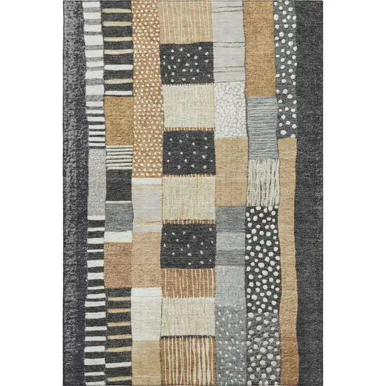 Black Gold And Ivory Geometric Washable Area Rug With UV Protection Photo 1