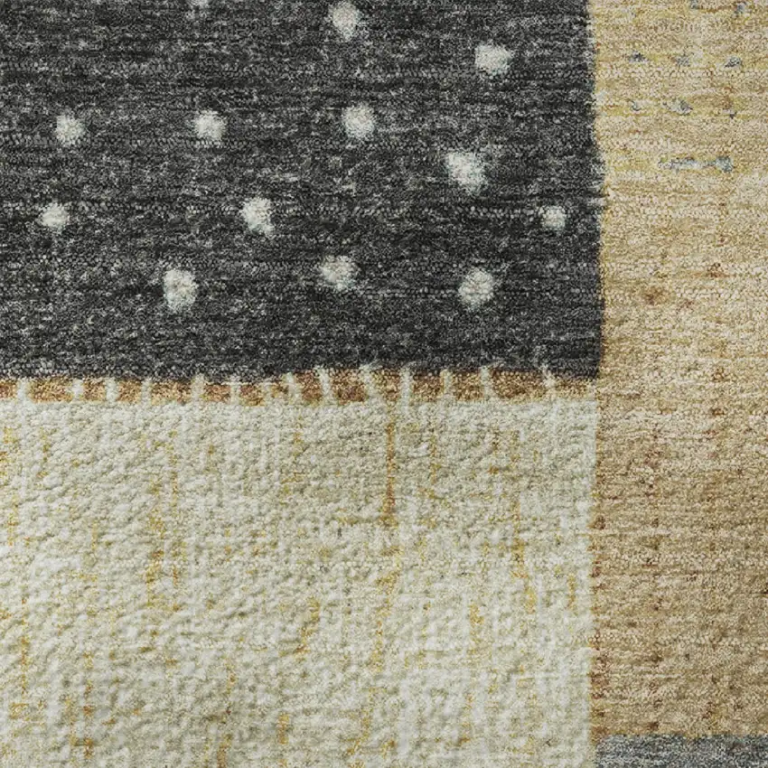 Black Gold And Ivory Geometric Washable Area Rug With UV Protection Photo 8