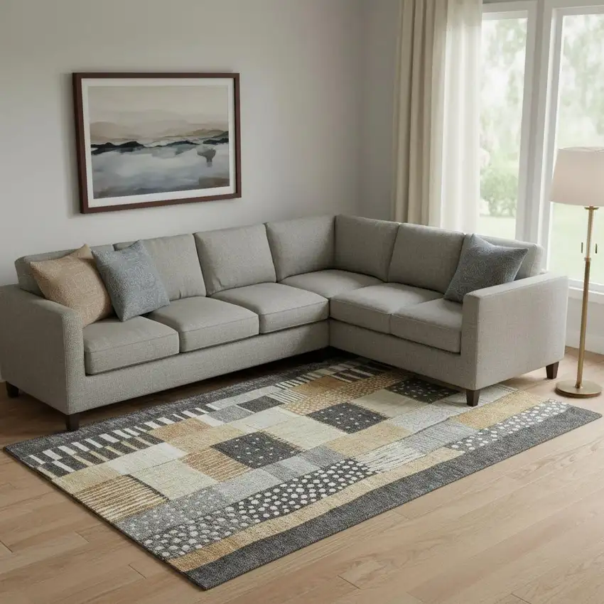 Black Gold And Ivory Geometric Washable Area Rug With UV Protection Photo 2