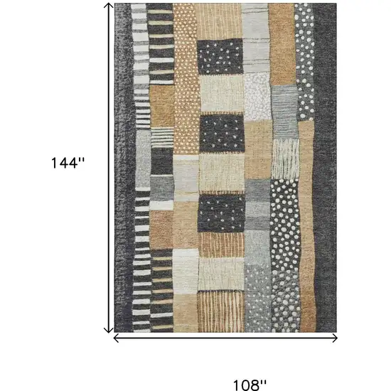 Black Gold And Ivory Geometric Washable Area Rug With UV Protection Photo 9