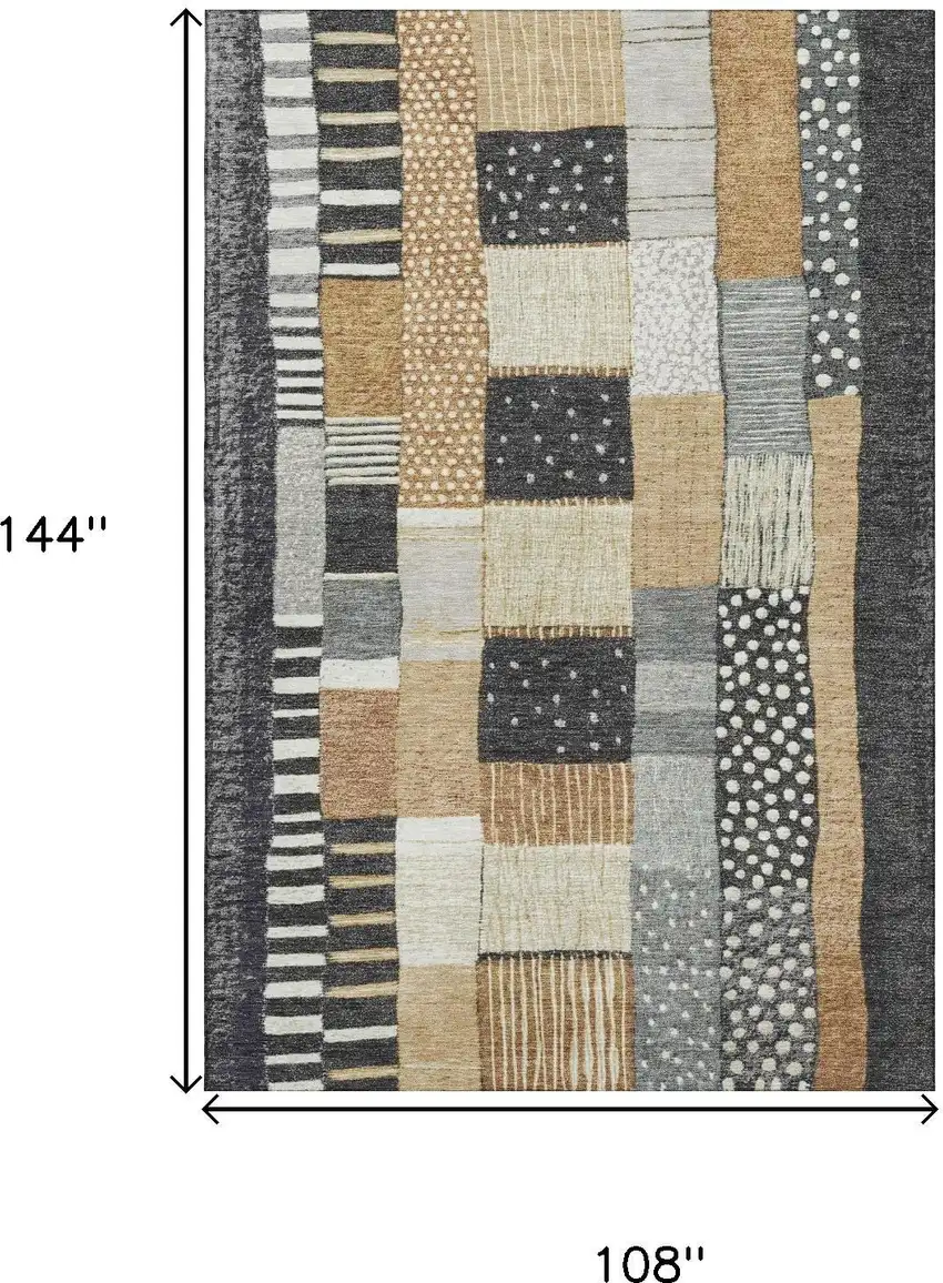 Black Gold And Ivory Geometric Washable Area Rug With UV Protection Photo 9