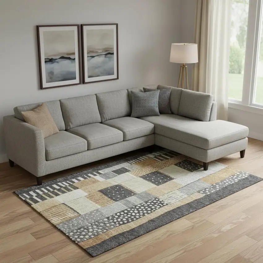 Black Gold And Ivory Geometric Washable Area Rug With UV Protection Photo 2