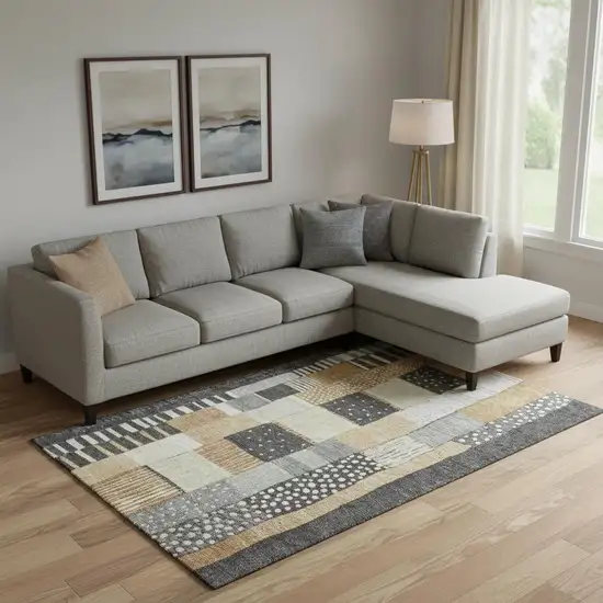 Black Gold And Ivory Geometric Washable Area Rug With UV Protection Photo 2