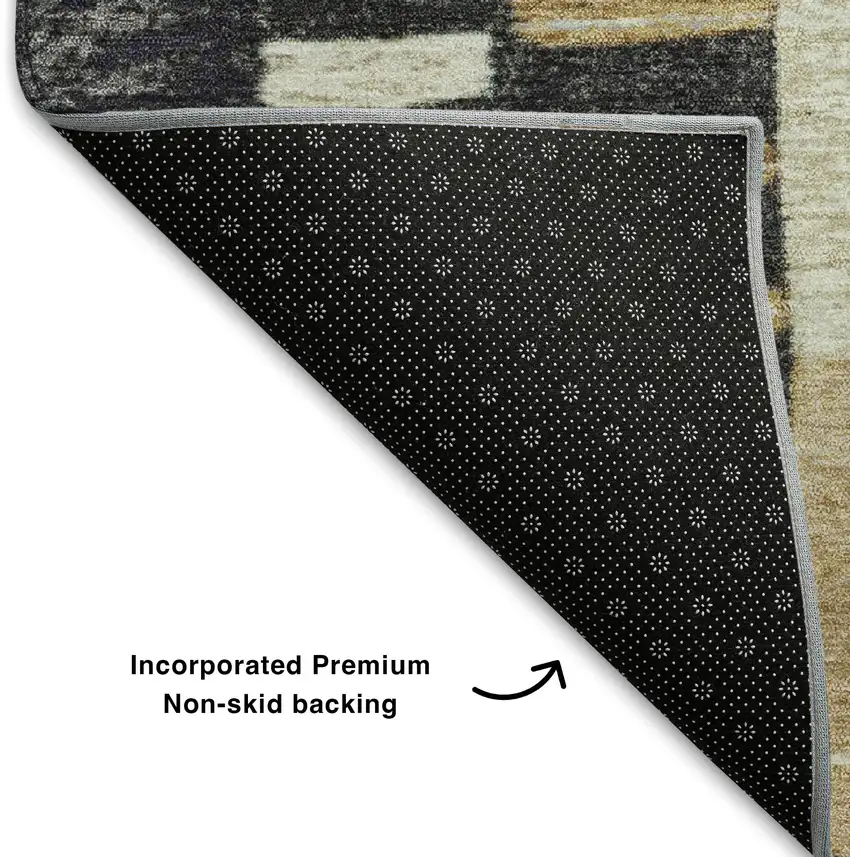 Black Gold And Ivory Geometric Washable Area Rug With UV Protection Photo 7
