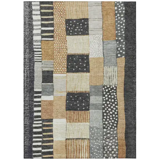 Black Gold And Ivory Geometric Washable Indoor Outdoor Area Rug Photo 1