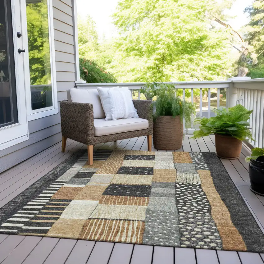 Black Gold And Ivory Geometric Washable Indoor Outdoor Area Rug Photo 9